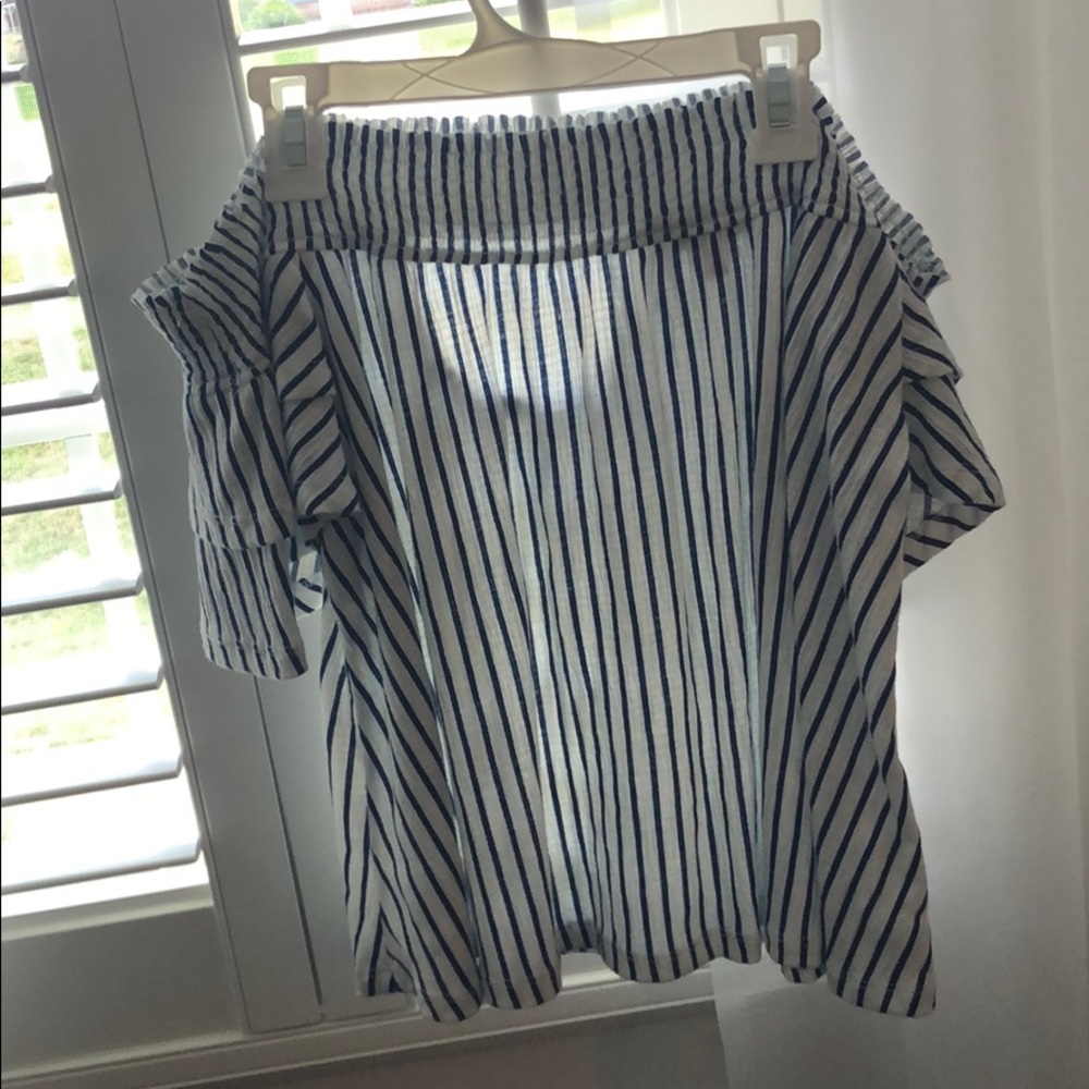 Navy and White Striped Off the Shoulder Top